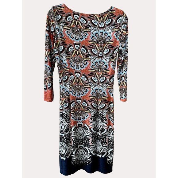 Spense Floral Mandala Print Slinky Dress Orange Gold Turquoise 4 - Picture 4 of 5